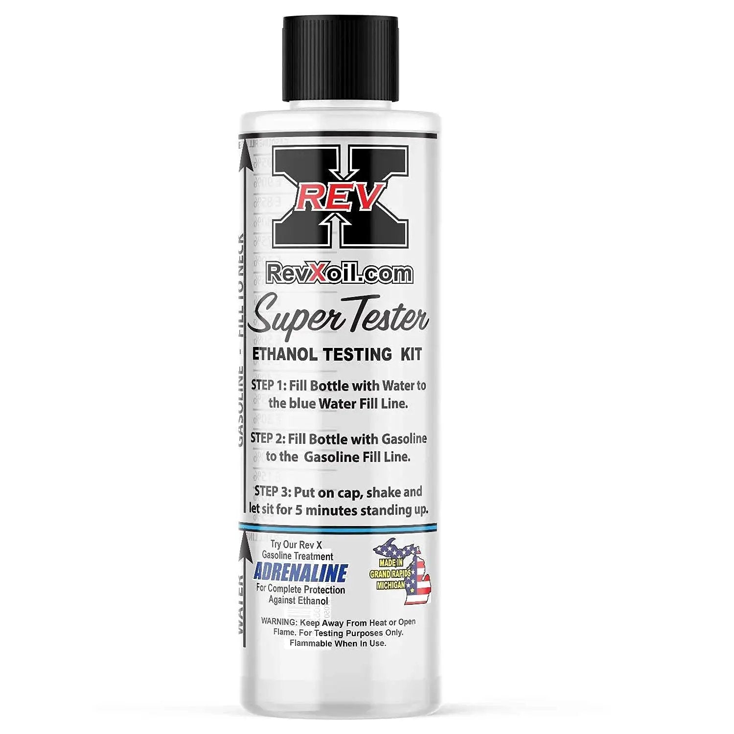 Front view of a Reusable Gasoline Ethanol Test Kit For Detecting E10 To E90 Ethanol Levels bottle with instructions.
