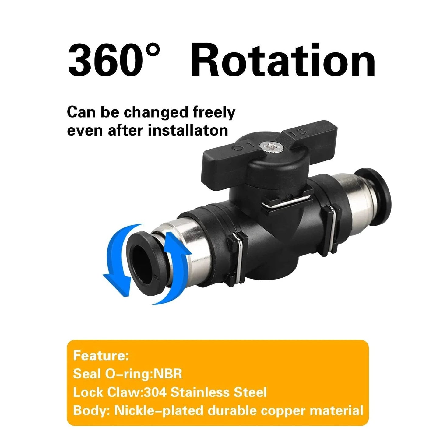 Quarter Inch Push Connect Pneumatic Ball Valve With Quick Connect Tube Fittings Straight Union Air Flow Control Valve