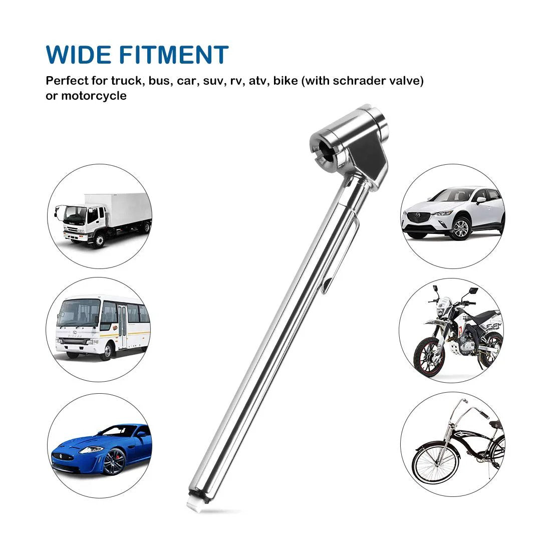 Pencil Tire Pressure Gauge Dual Head For Cars Trucks RVs ATVs Motorcycles And Bikes Mechanical Gauge With Stainless Steel Stem 10 To 120 PSI Silver 2 Pack CZC AUTO