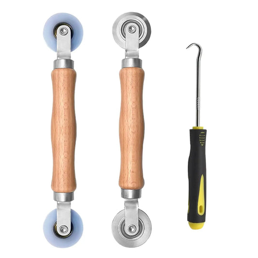 3 Piece Window Screen Tool Set With Wooden Handle Spline Roller And Nylon Bearing Wheels Mesh Screen Door Repair Kit Upgraded Spline Removal Hook