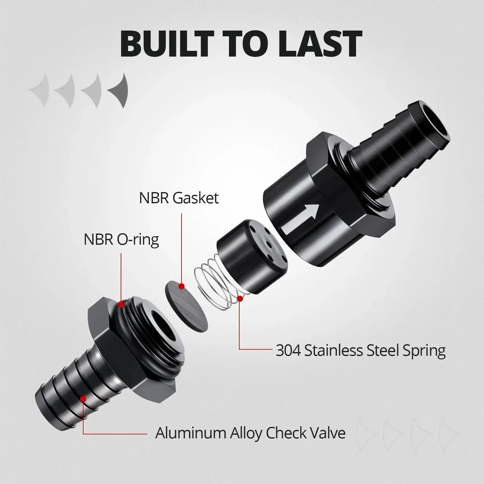 One Way Fuel Check Valve Inline Three Eighths Inch OD 10mm Non Return Diesel Gasoline Black 6061 T6 Aluminum Alloy EVIL ENERGY 2 Pack