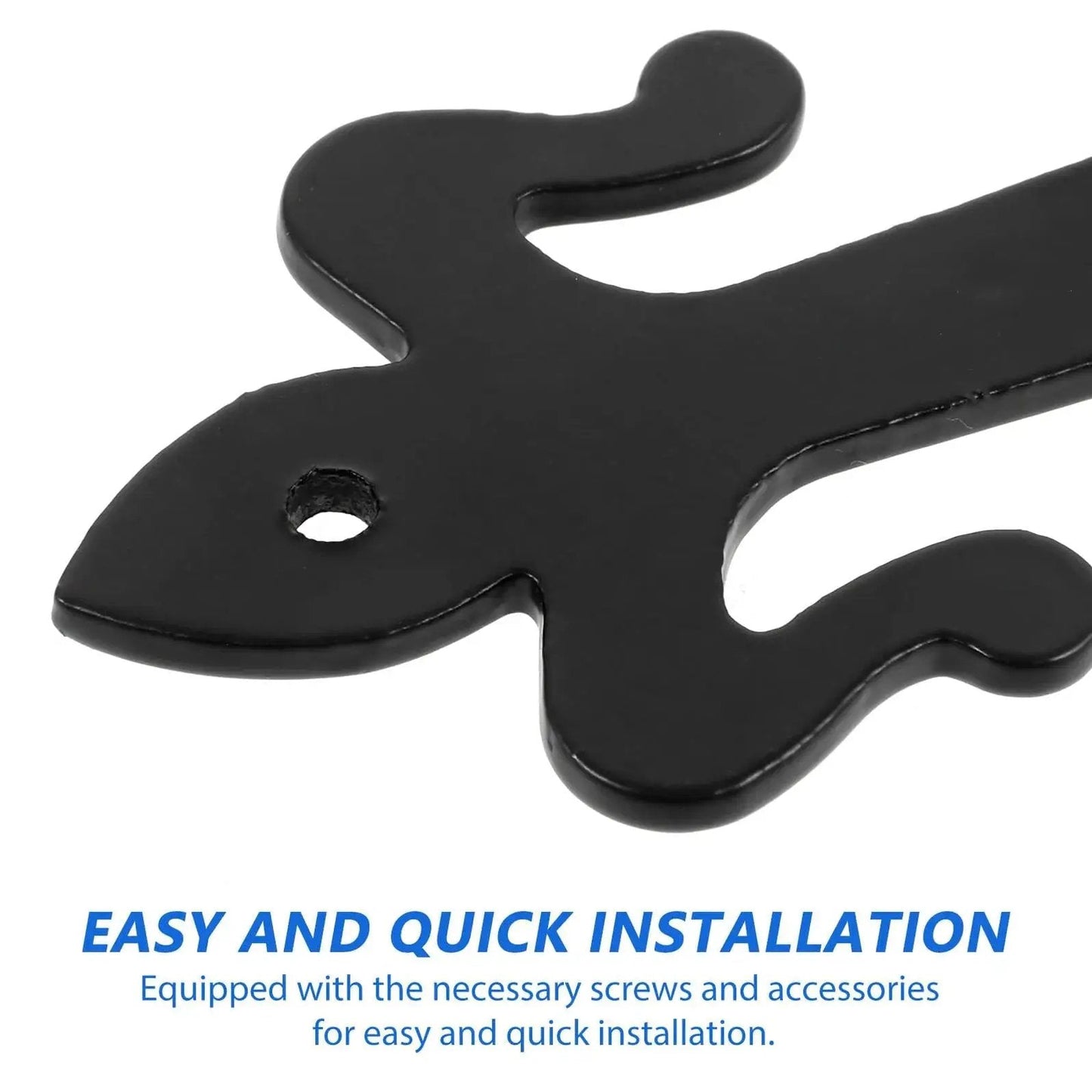 Close-up of black iron Shaped Shed Door Hinges Lift Off Hardware for Boxes Cabinets and Wardrobe Doors with Easy Installation
