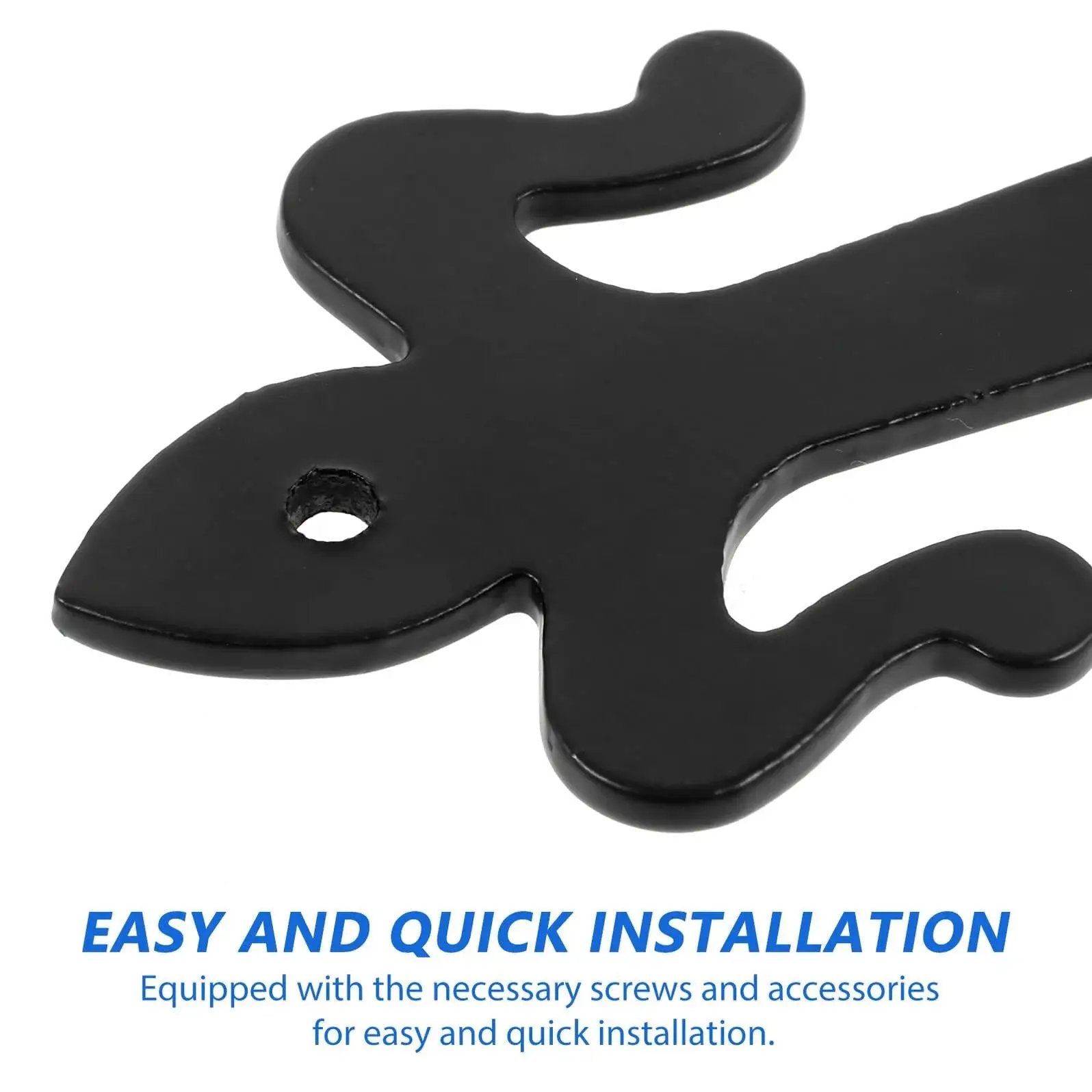 Close-up of black iron Shaped Shed Door Hinges Lift Off Hardware for Boxes Cabinets and Wardrobe Doors with Easy Installation