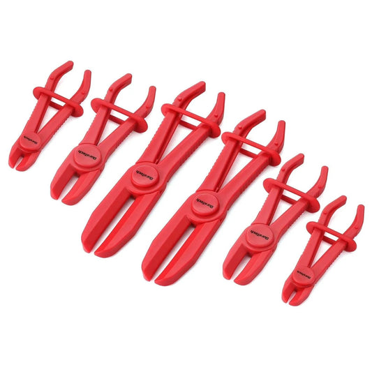 6 Piece Hose Clamp Set With Pinch Clamp Pliers For Flexible Hoses Fuel Gas Brake And Radiator Lines Three Sizes Small Medium Large Made From Heat Resistant Durable PA6 Nylon Non Conductive