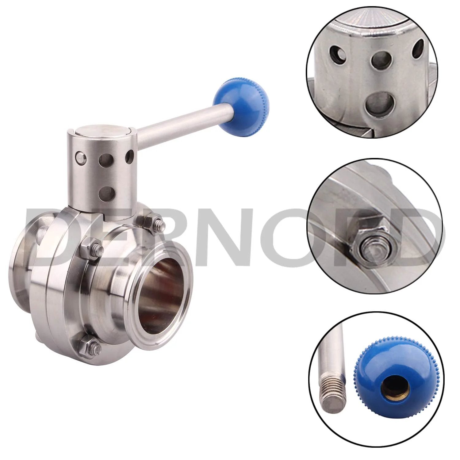 Premium Stainless Steel 304 Sanitary Butterfly Valve With Pull Handle For 1.5 Inch Tri Clamp Clover Tubing, components view