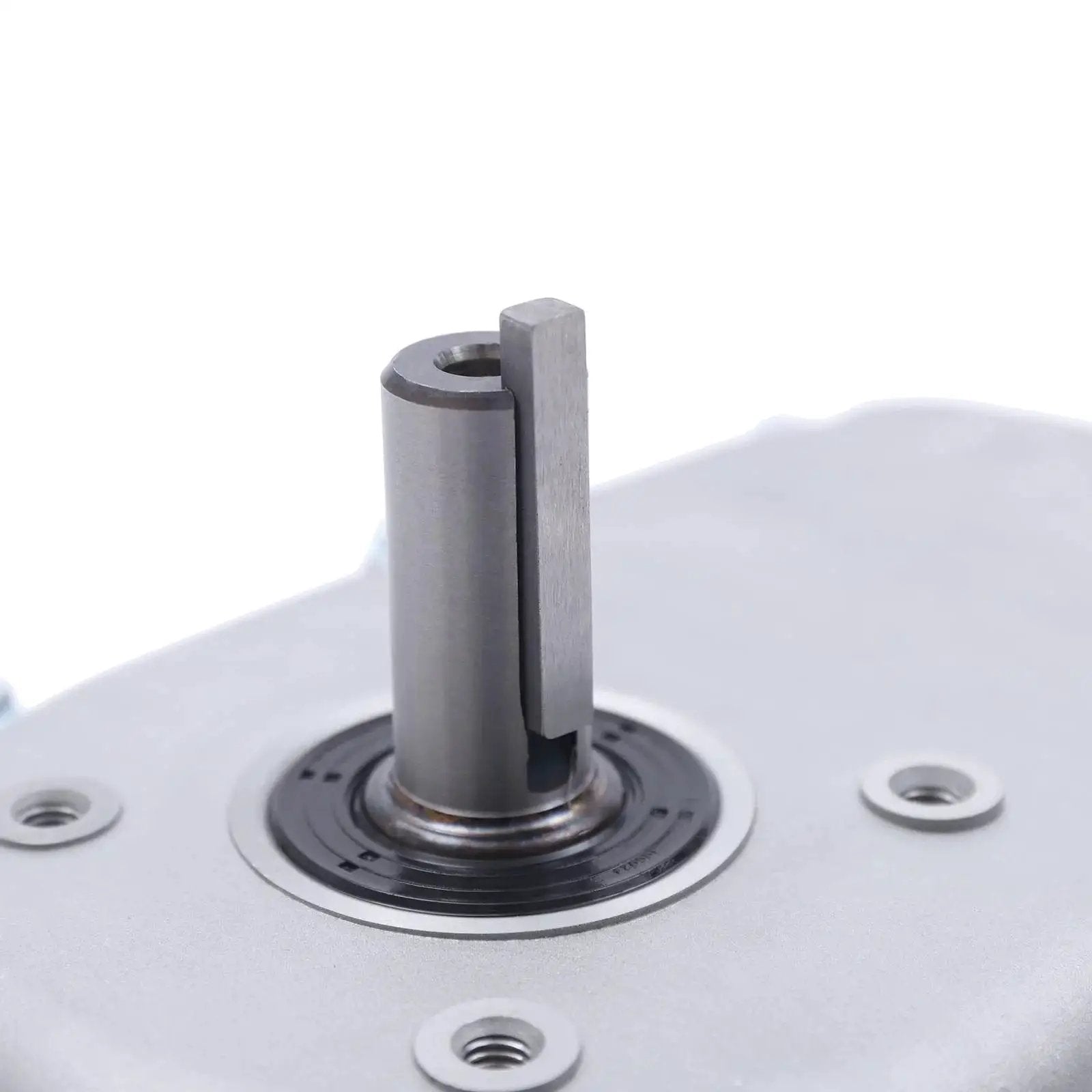 Close-up of Two To One Gear Reduction Box With Built In Clutch For Honda GX270 13HP Engine, precision machined shaft detail.