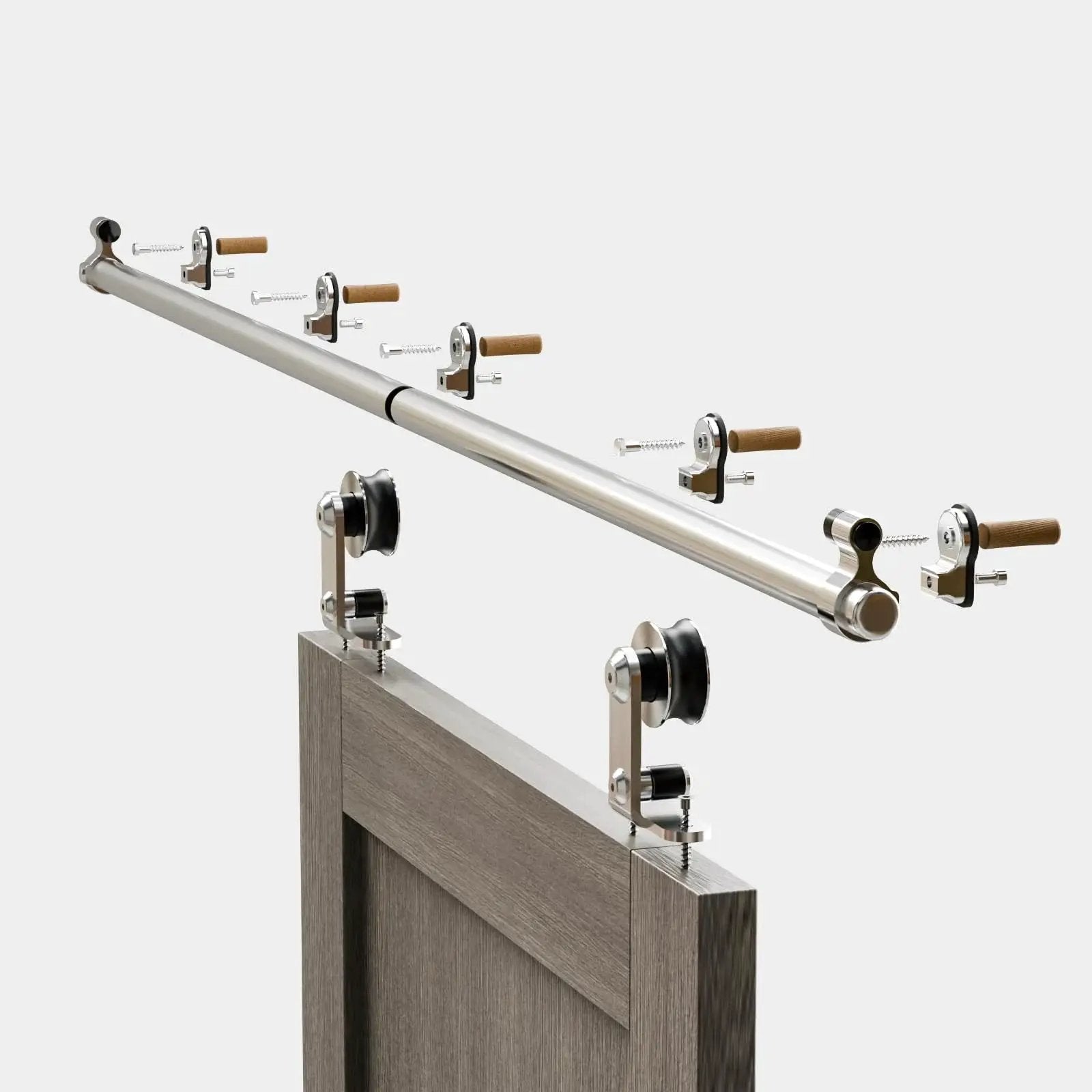 5.5 Foot Stainless Steel Sliding Track Barn Door Hardware Kit For Single Door Heavy Duty, Quiet Smooth Roller Bearings