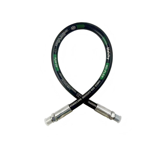One Half Inch Hydraulic Hose With Male NPT Ends, 18 Inch Long, High Pressure 3988 PSI, Oil Resistant Outer Layer, Weather Resistant And Wear Resistant, Built For Tough Heavy Duty Hydraulic Systems From Minus Forty C To One Hundred C.
