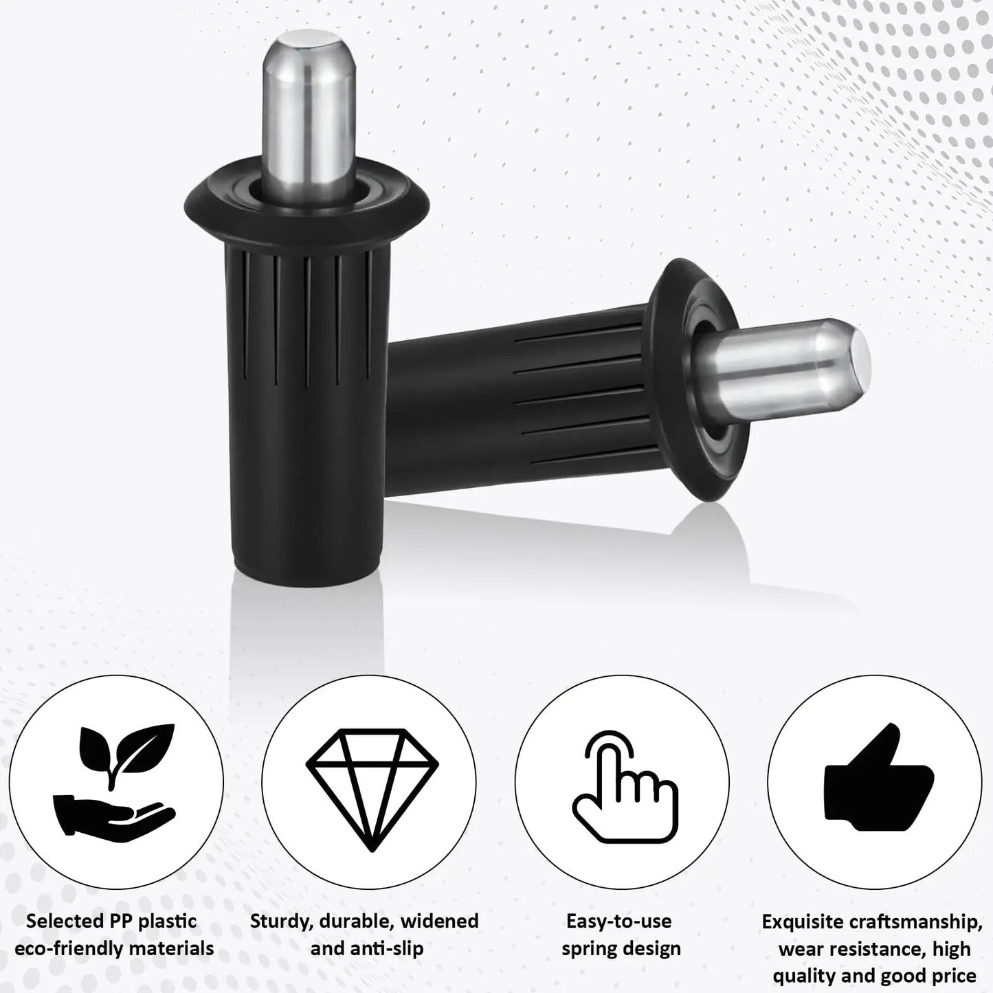8 Piece Cabinet Door Repair Pins Set For Damper Replacement And Furniture Fittings, Spring Pins with black plastic construction