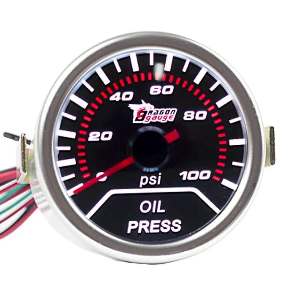 Front view of 2 Inch 52mm Oil Pressure Gauge For Cars With Red LED Needle And Super White Display DC 12V Automotive Pro Grade Instrument