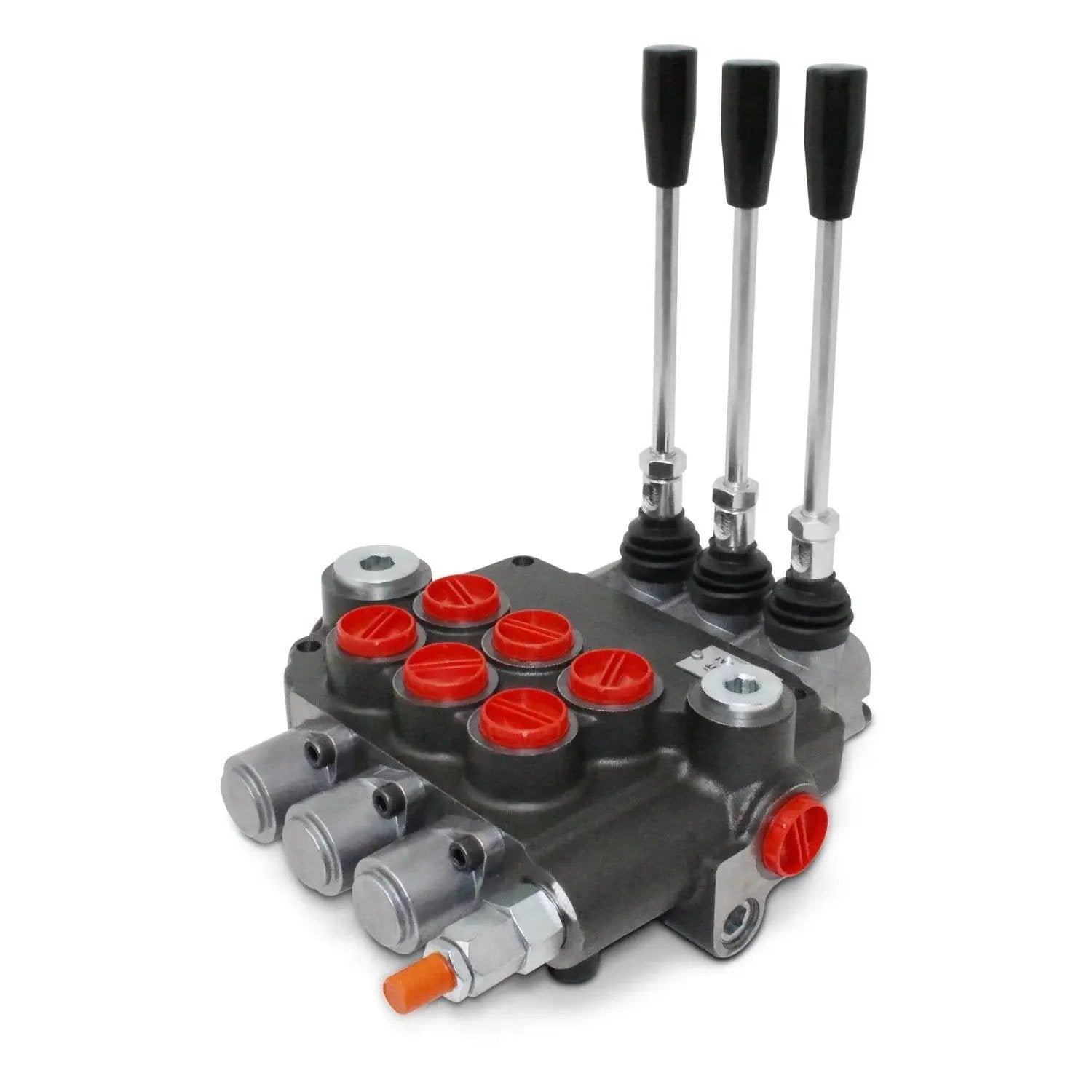 Three Spool Monoblock Hydraulic Directional Control Valve For Open Center Systems With 21 GPM Flow And 3625 PSI Max SAE Ports