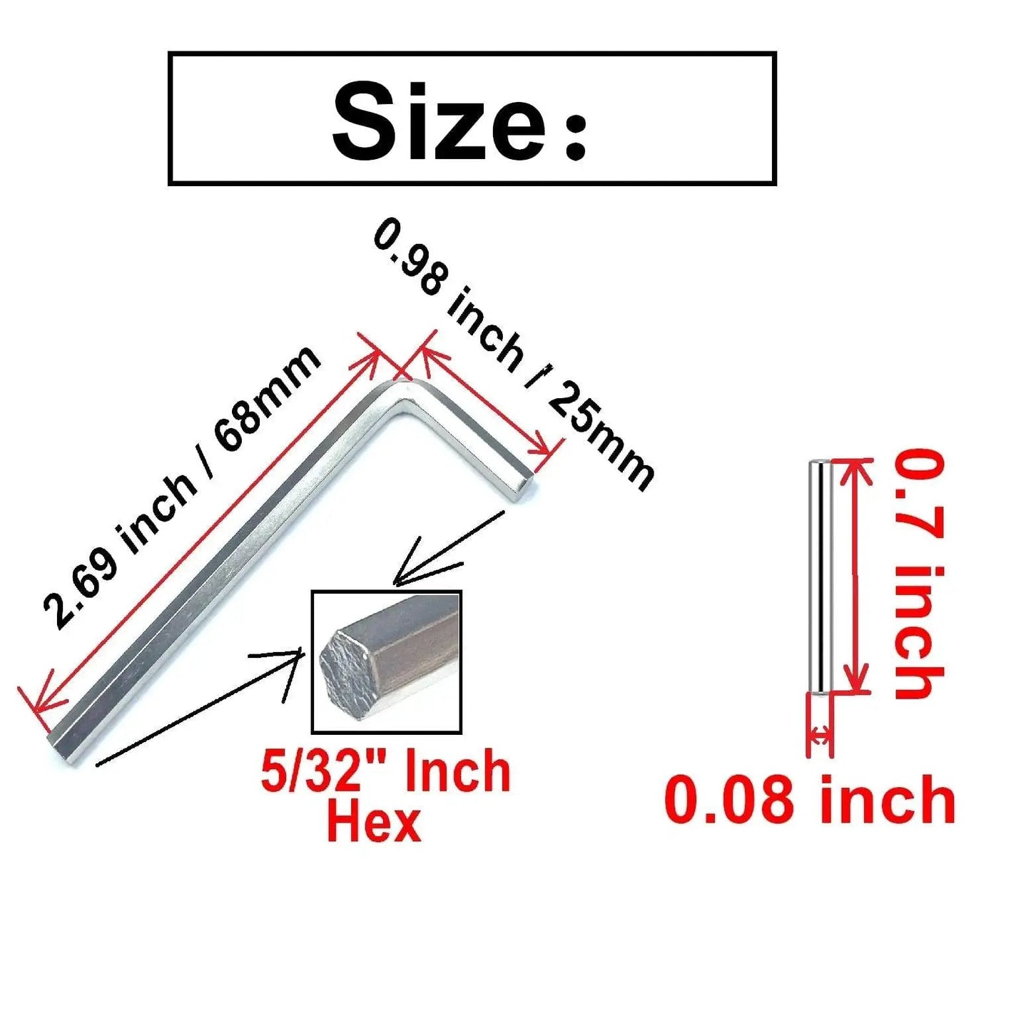 Spring Hinge Tension Pin Replacement Kit With 42 Stainless Steel Shelf Pins And 4 Hex Wrenches, hex and pin sizes shown