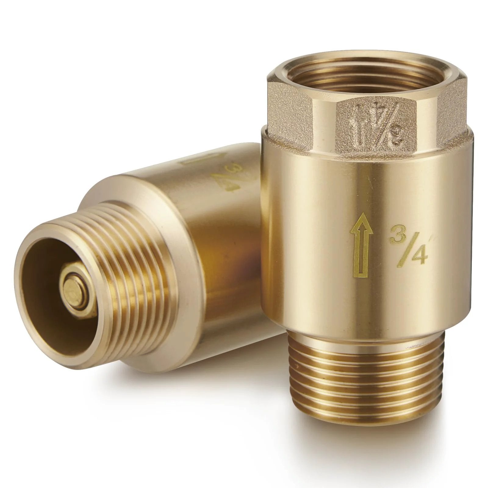 Brass Three Quarter Inch In Line Check Valve Two Pack DIY Friendly With Backflow Prevention One Way Non Return NPT Male To FNPT Outlet
