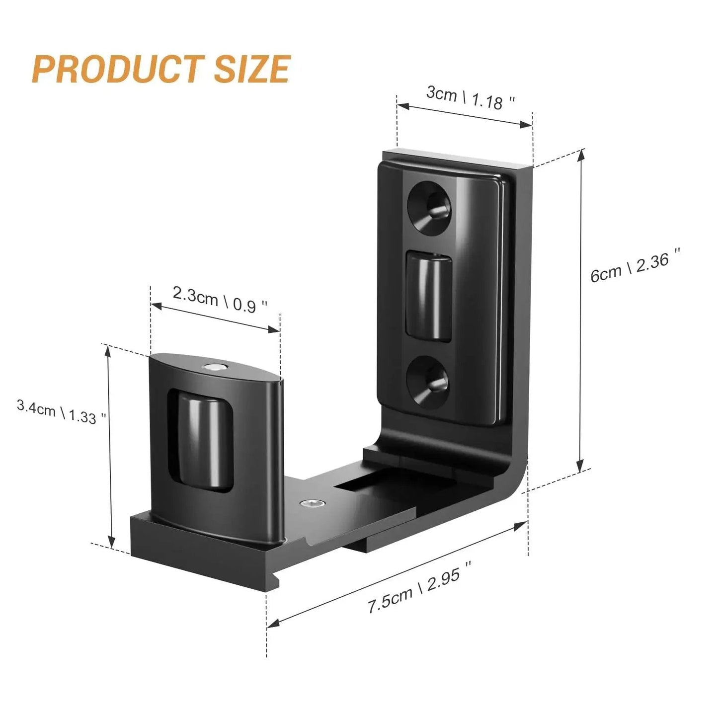 Sliding Barn Door Bottom Floor Guide With Adjustable U Shaped Flat Bottom Design Easy To Install And Wall Mounted Black Finish For Space Saving And Smooth Operation With Concealed Small Pulleys For Door Protection; shown with dimensions.