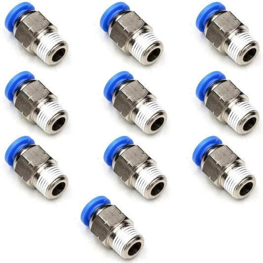 Ten pack of Six Millimeter To One Eighth Inch NPT Push To Connect Air Fittings Male Straight Quick Connect Pneumatic Fittings