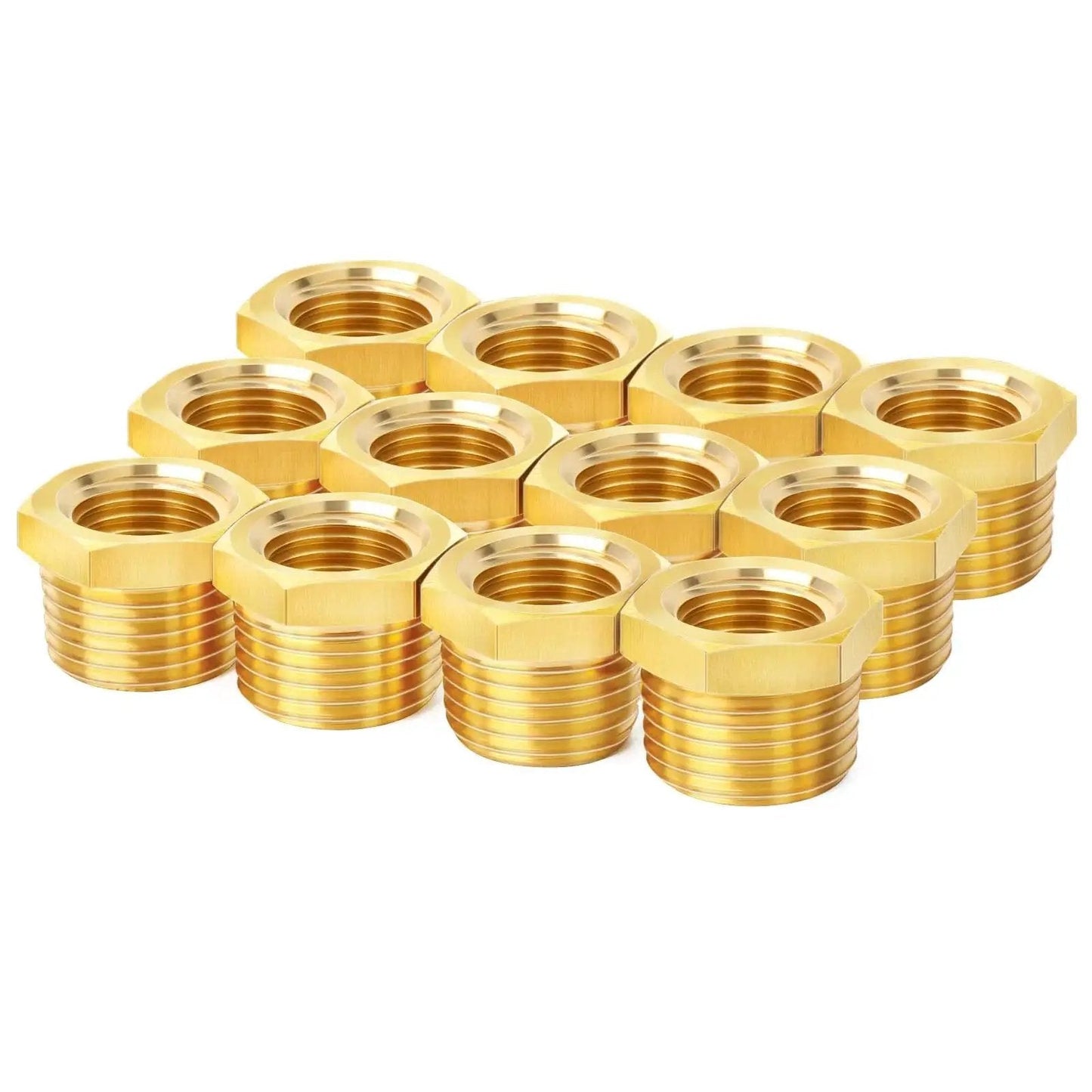 Durable Brass Pipe Fitting Reducer Hex Bushing 1/2 NPT Male To 1/4 NPT Female Thread Adapter For Plumbing And HVAC Systems Corrosion Resistant 12 Pack