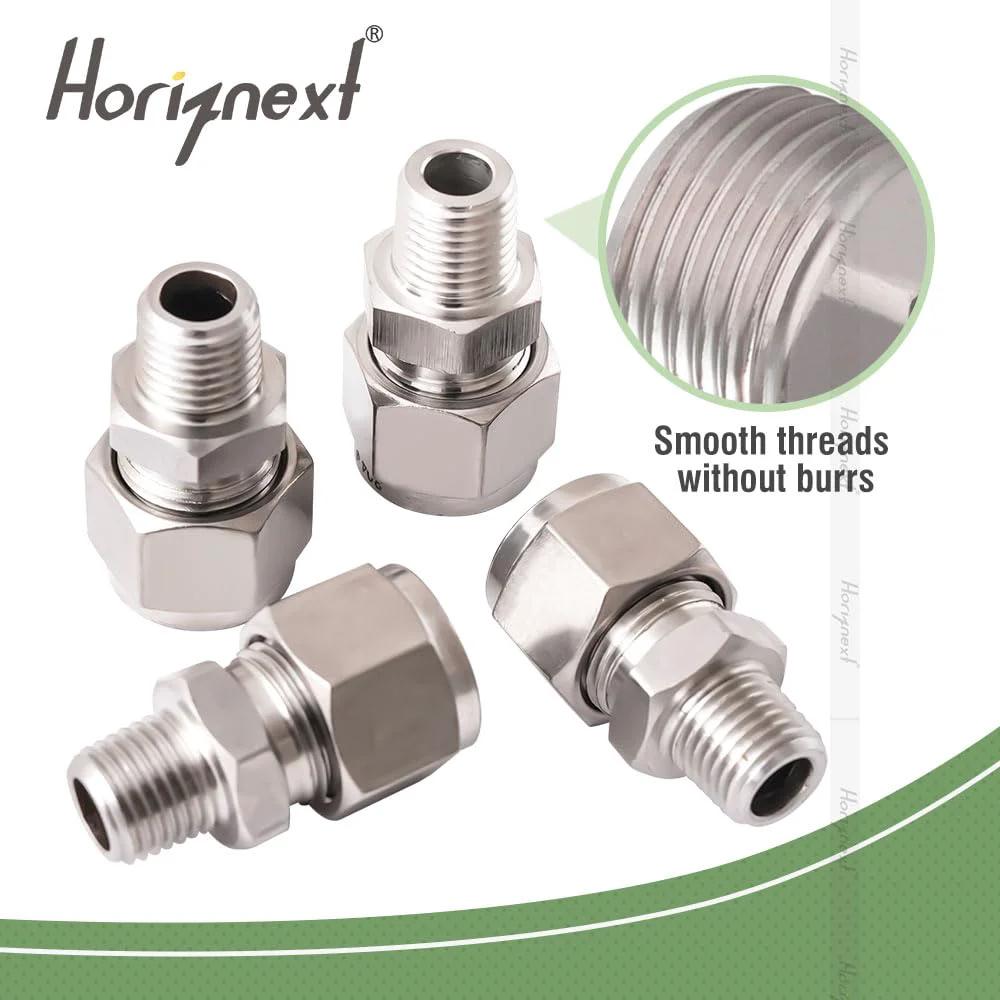 Stainless Steel 304 Compression Bulkhead Fitting 1 Quarter Inch OD Tube to 1 Quarter Inch NPT Male Connector, heavy duty adapter set