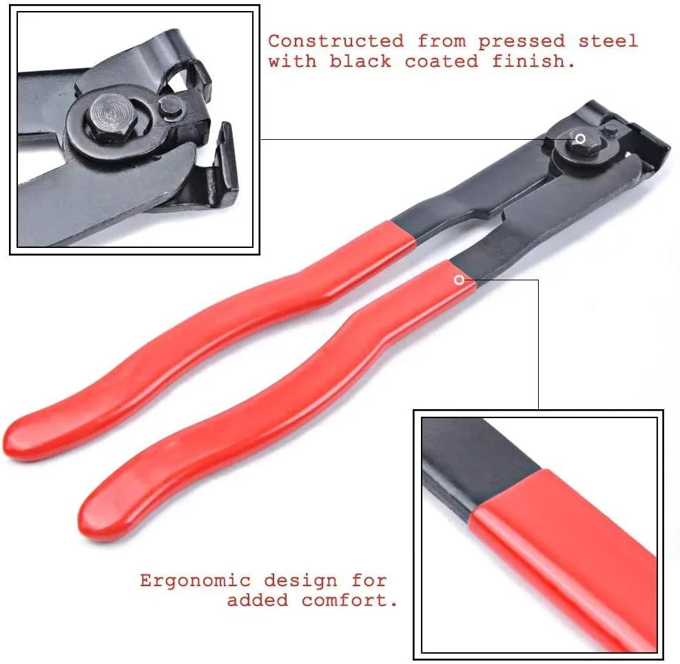 3 Piece CV Joint Boot Clamp Pliers Set with red ergonomic handles and black coated finish, ideal for auto maintenance
