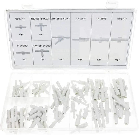 Vacuum Connector Kit with 65 Piece Assortment in Eight Sizes for Automotive Maintenance and Replacement Durable Material