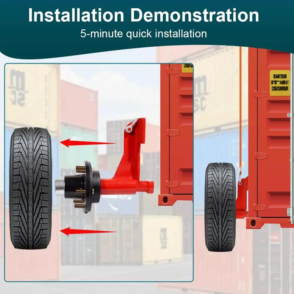 Heavy Duty 2 Pack Shipping Container Wheels Kit With 8-Lug Axles And Ratchet Tie Downs For Moving 20Ft To 40Ft Containers, Each Wheel Set Supports Up To 9000 Lbs, Durable Axle System