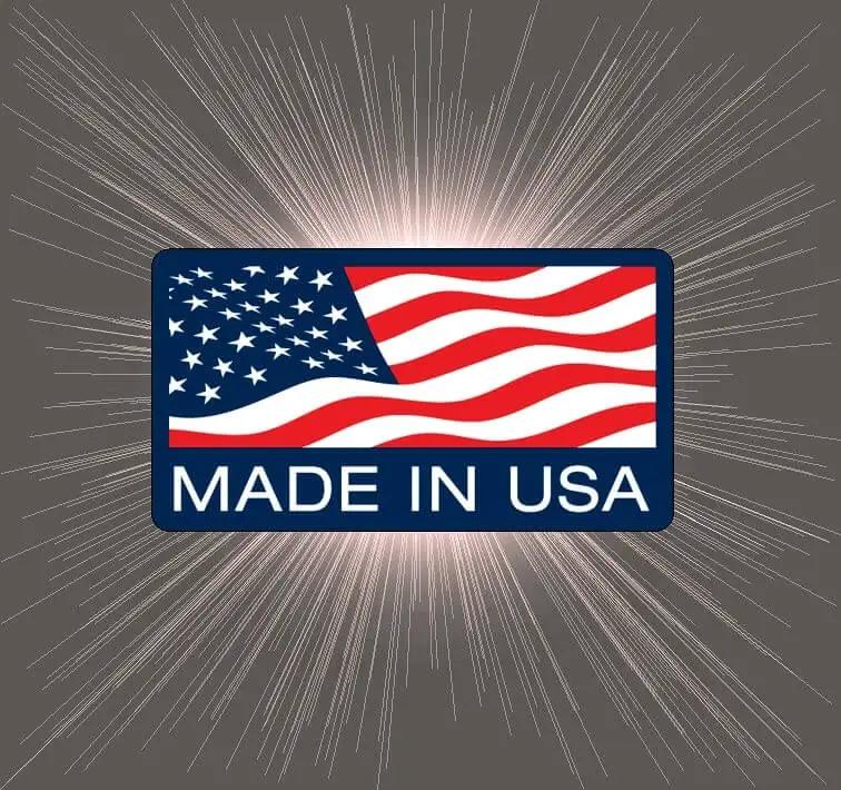 Made in USA label with American flag design, symbolizing products manufactured in the United States.