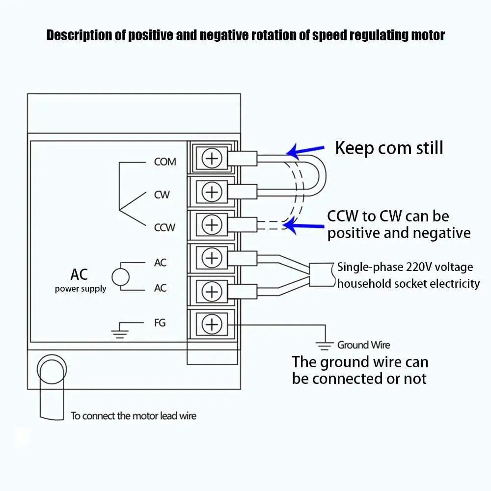 Wiring diagram for Beefy Torque 110V 6W Electric Single Phase Gear Motor with variable speed controller connections.