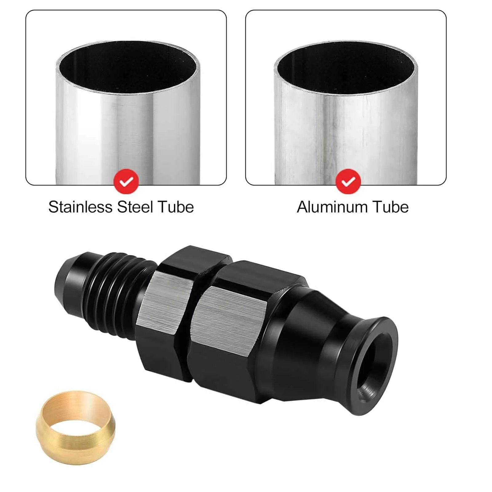 2 Pack 6AN To Three Eighths Beefy Hardline Adapter Fittings ORB Male To Three Eighths Tube Compression For AN Plumbing Fuel Line Oil Cooler Power Steering Aluminum Black Durable Corrosion Resistant Finish For High Pressure Auto Applications