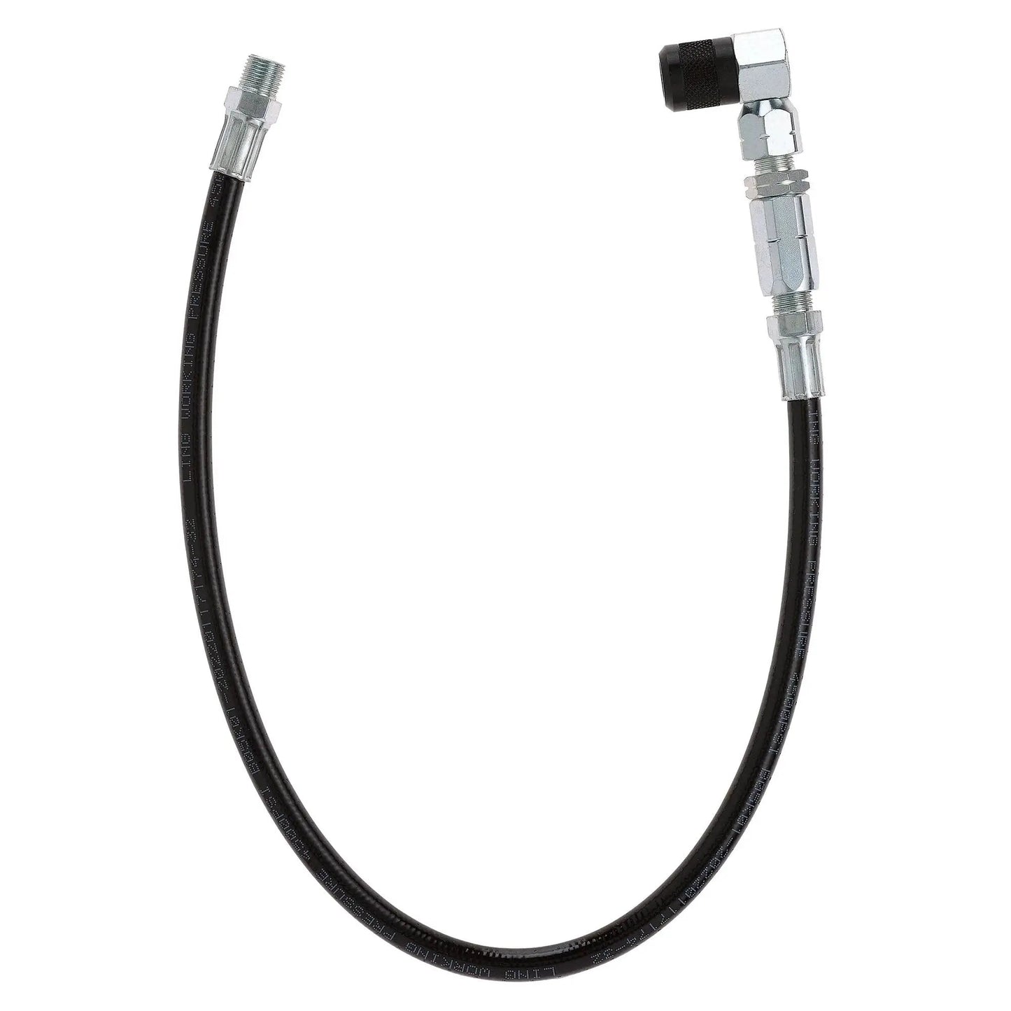 90 Degree Grease Gun Coupler With 18 Inch Flex Hose Threaded Inlet And Swivel Head For Hard To Reach Fittings 31mm Length