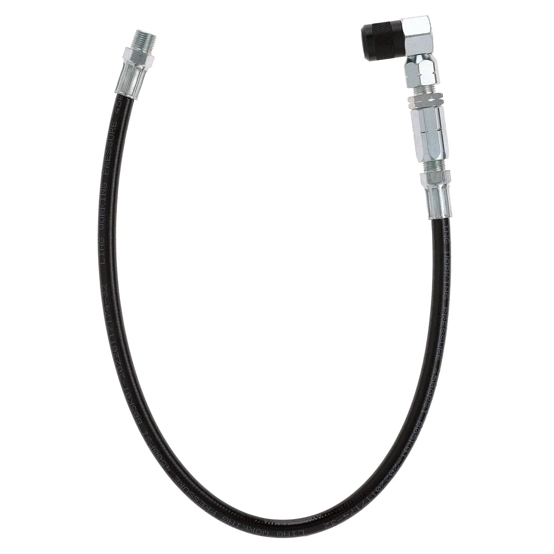 90 Degree Grease Gun Coupler With 18 Inch Flex Hose Threaded Inlet And Swivel Head For Hard To Reach Fittings 31mm Length