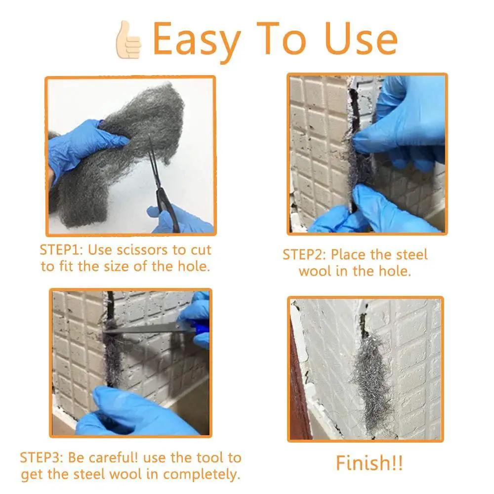 Installation steps of Steel Wool Mice Barrier Gap Filler 2 Pack 3x10 Ft For Holes Vents Siding Garage