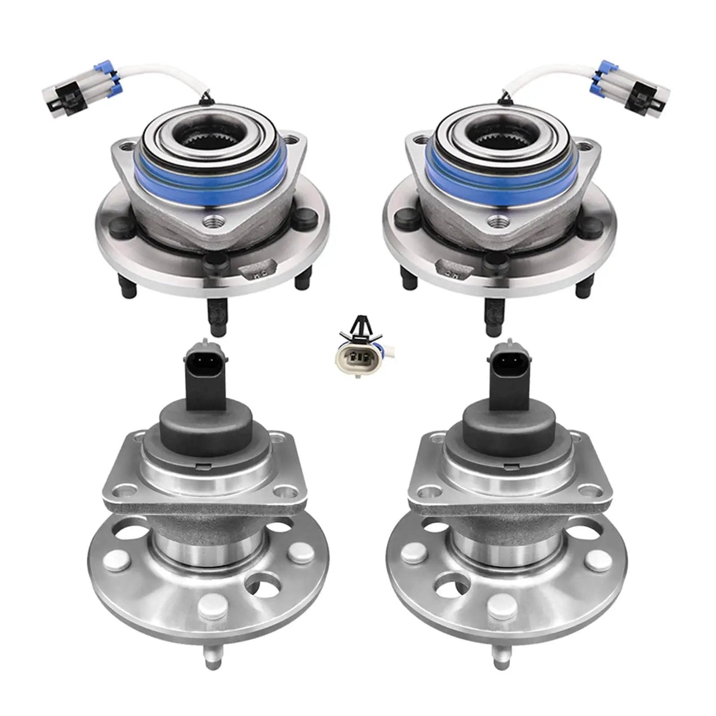 Set of 4 Front and Rear Wheel Hub Bearing Assemblies for 2000-2005 Cadillac DeVille, Fits Buick LeSabre shown in package