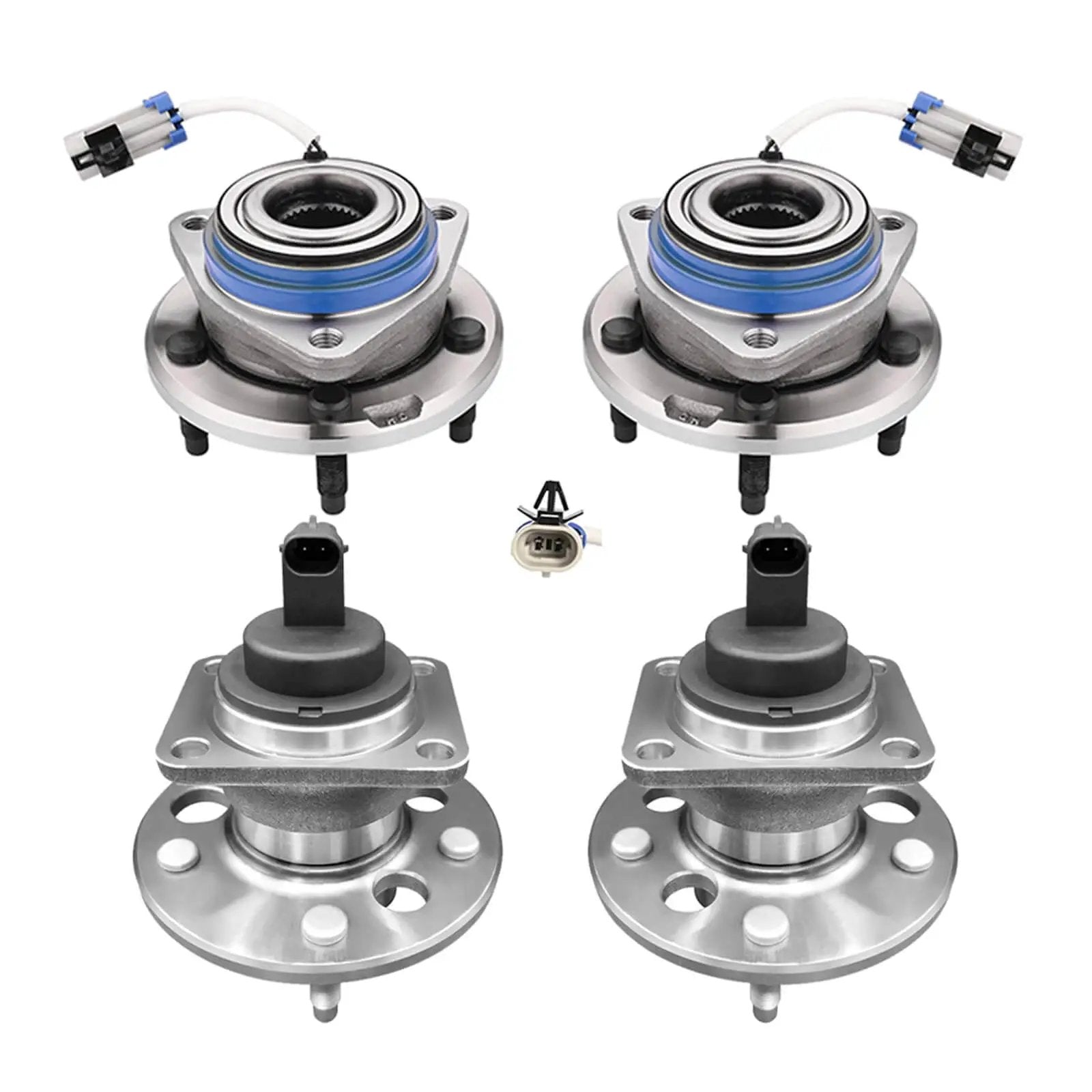 Set of 4 Front and Rear Wheel Hub Bearing Assemblies for 2000-2005 Cadillac DeVille, Fits Buick LeSabre shown in package