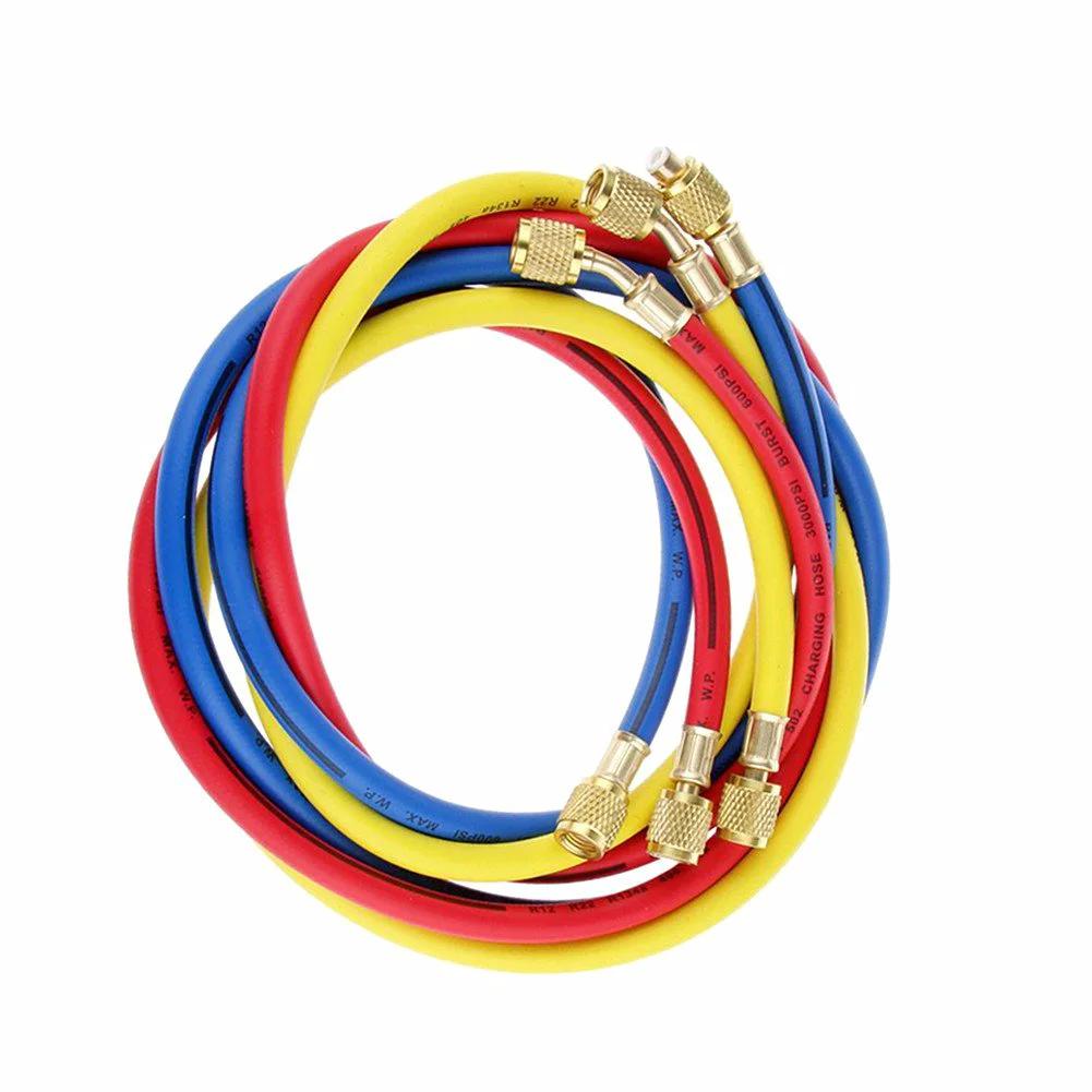 72 Inch HVAC Manifold Gauge Hoses Set Three Pack With Brass Connectors For R134A R12 R22 R502 Refrigerants