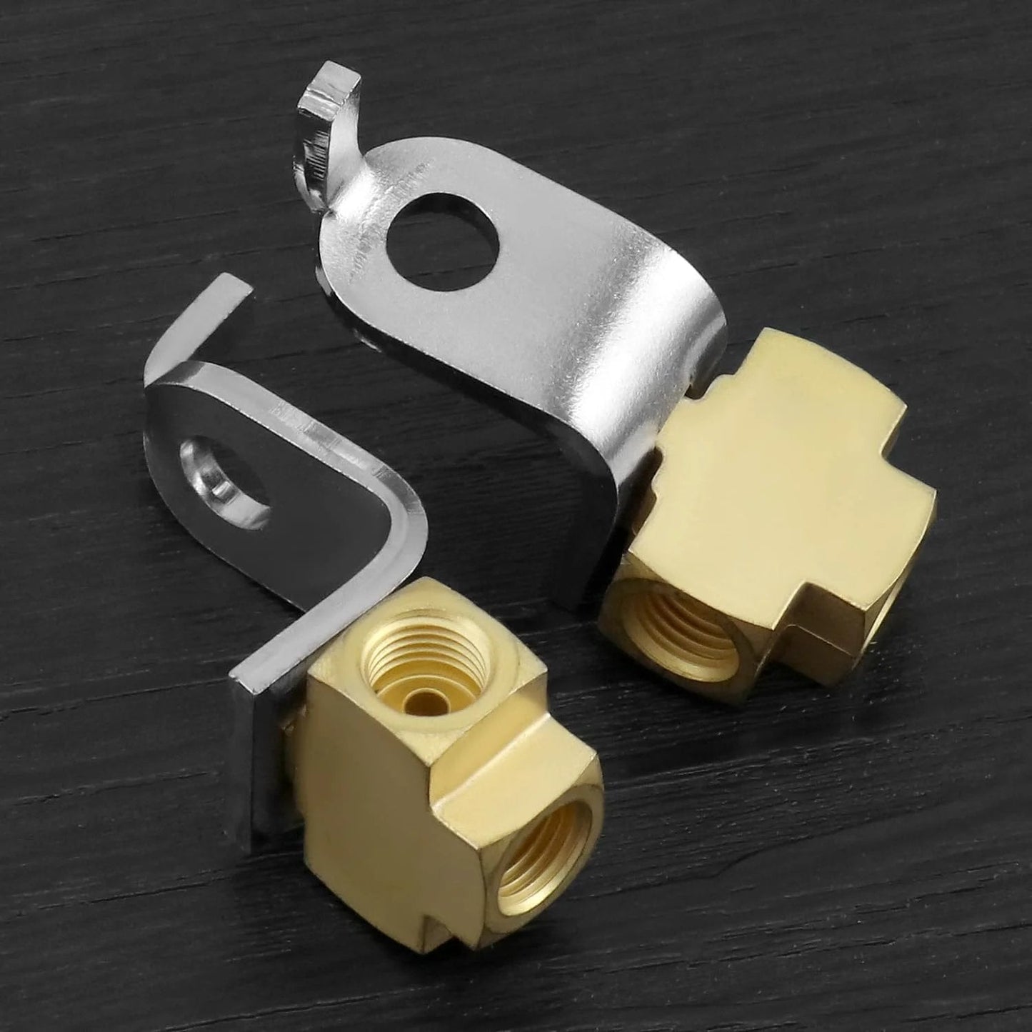 Beefy Durable Brass 3-Way Brake Line Tee Connector For 3/16 Inch Tube With Inverted Flare Fittings 3/8-24 Threads High Pressure Resistance Mounting Bracket 4 Pack By QWORK