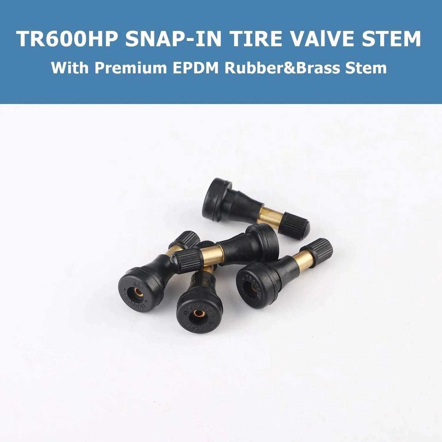 TR600HP High Pressure Brass Tire Valve Stems For Tubeless Systems Snap In 0.45 Inch Rim Holes 1.27 Inch Long 50 Pack