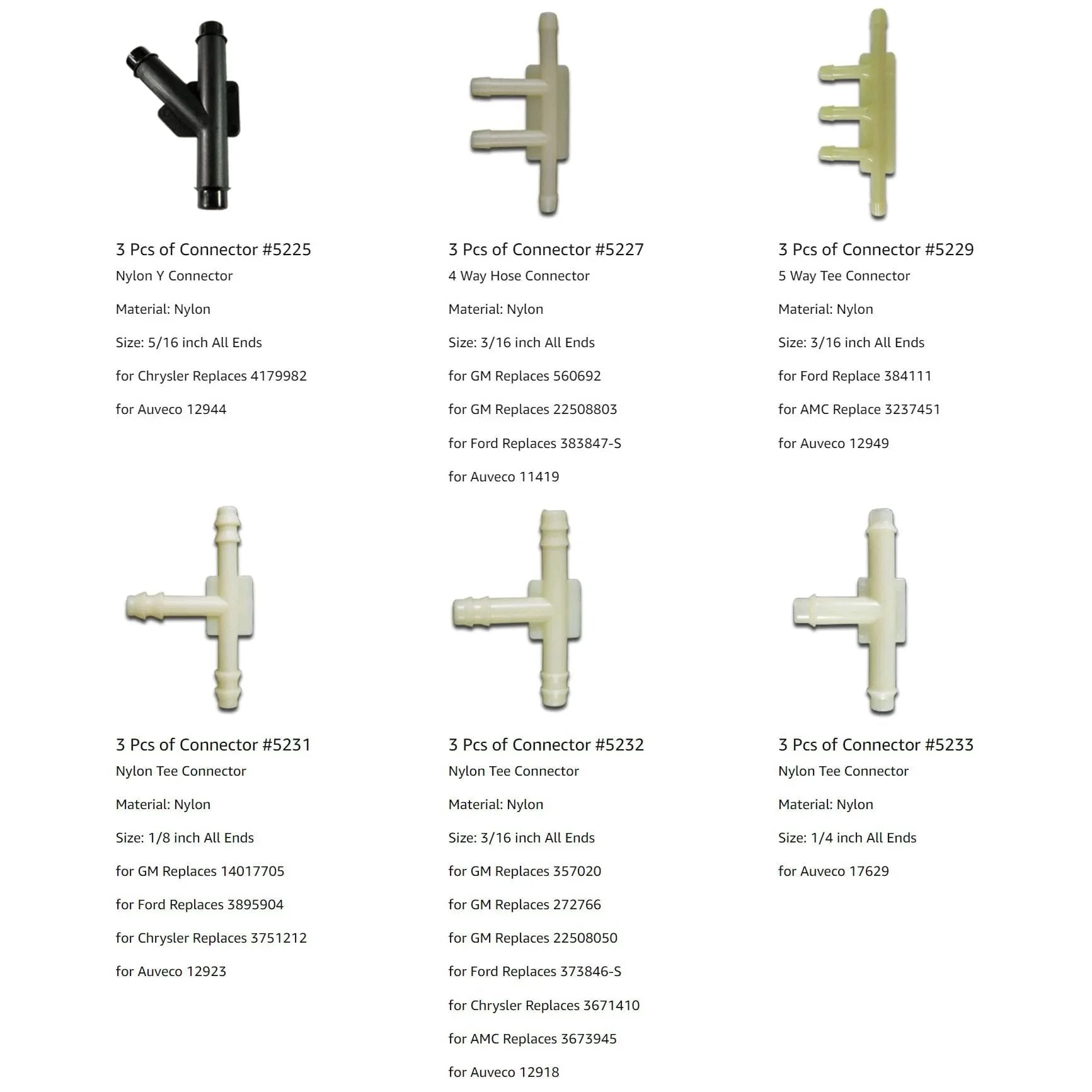 Assorted Vacuum Line Hose Connector Kit 18 Pcs by Woodzdon Y 4 Way 5 Way Nylon Tee and T Connectors image with product details.