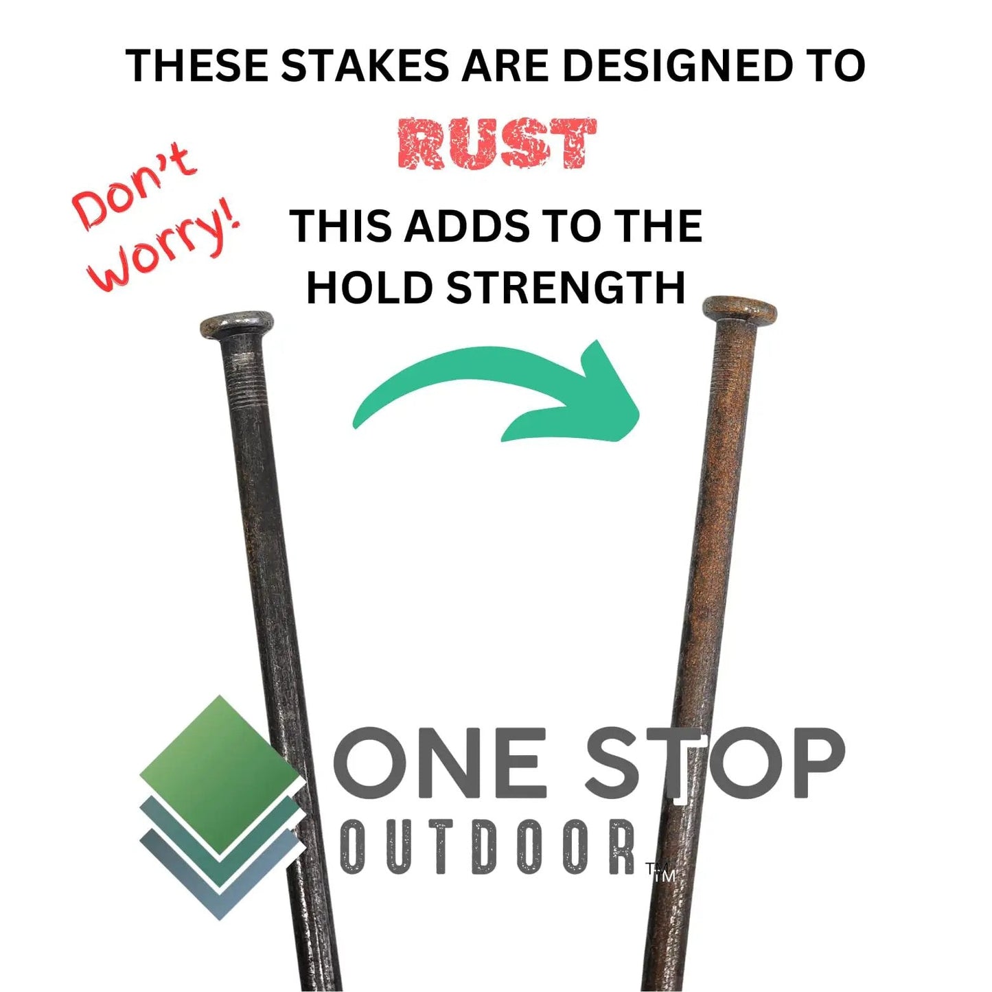 Two rusted Heavy Duty 12 Inch Round Metal Landscape And Paver Edging Anchoring Spikes 10 Pack Rock Solid Timber Nails Tent Stakes
