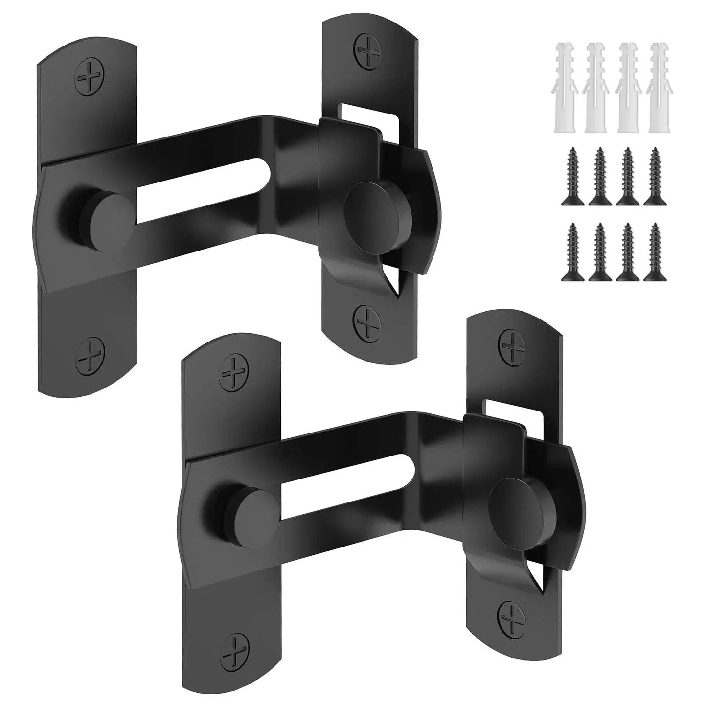 90 Degree Flip Barn Door Lock For Privacy And Security 304 Stainless Steel Gate Latch, two-pack, black with screws