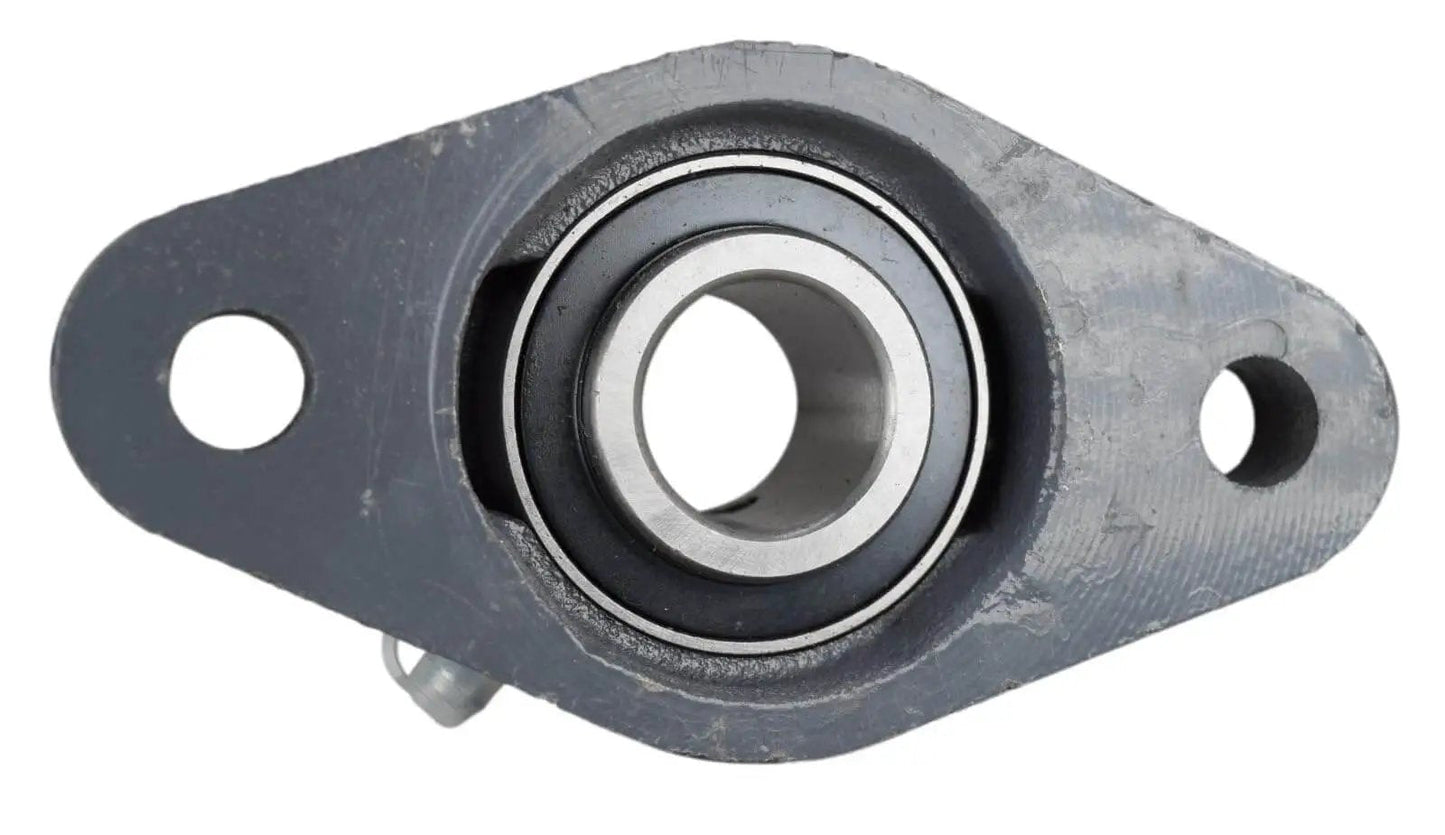 Front view of 15/16 Inch Two Bolt Flange Bearing With Set Screws UCFL205-15 Cast Iron Housing with grease zerk
