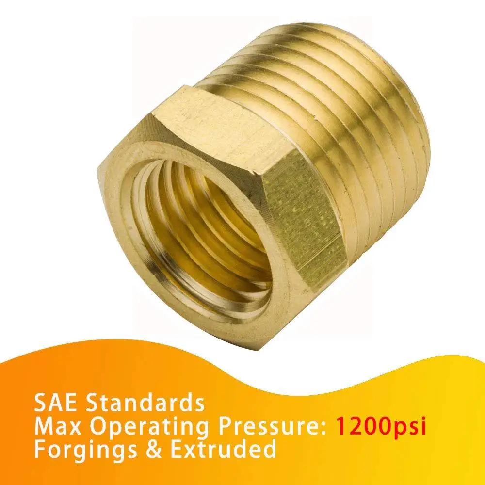 Three Eighth Inch Male NPT To One Quarter Inch Female NPT Brass Reducing Bushing Hex Head Pipe Fitting for plumbing repairs