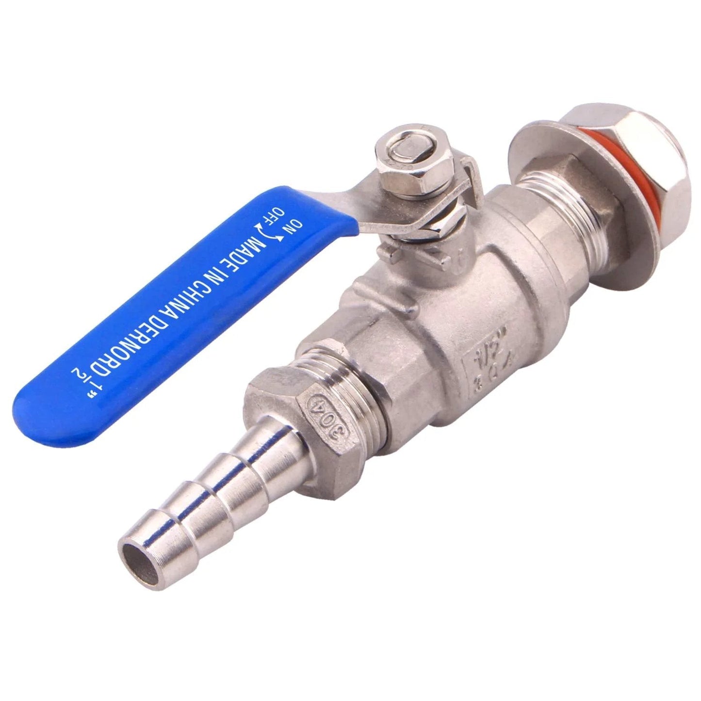 Stainless Steel One Half Inch Ball Valve Weldless Bulkhead For Home Brew Kettle One Half NPT To One Half Barb Hose Full Port Two Piece Design