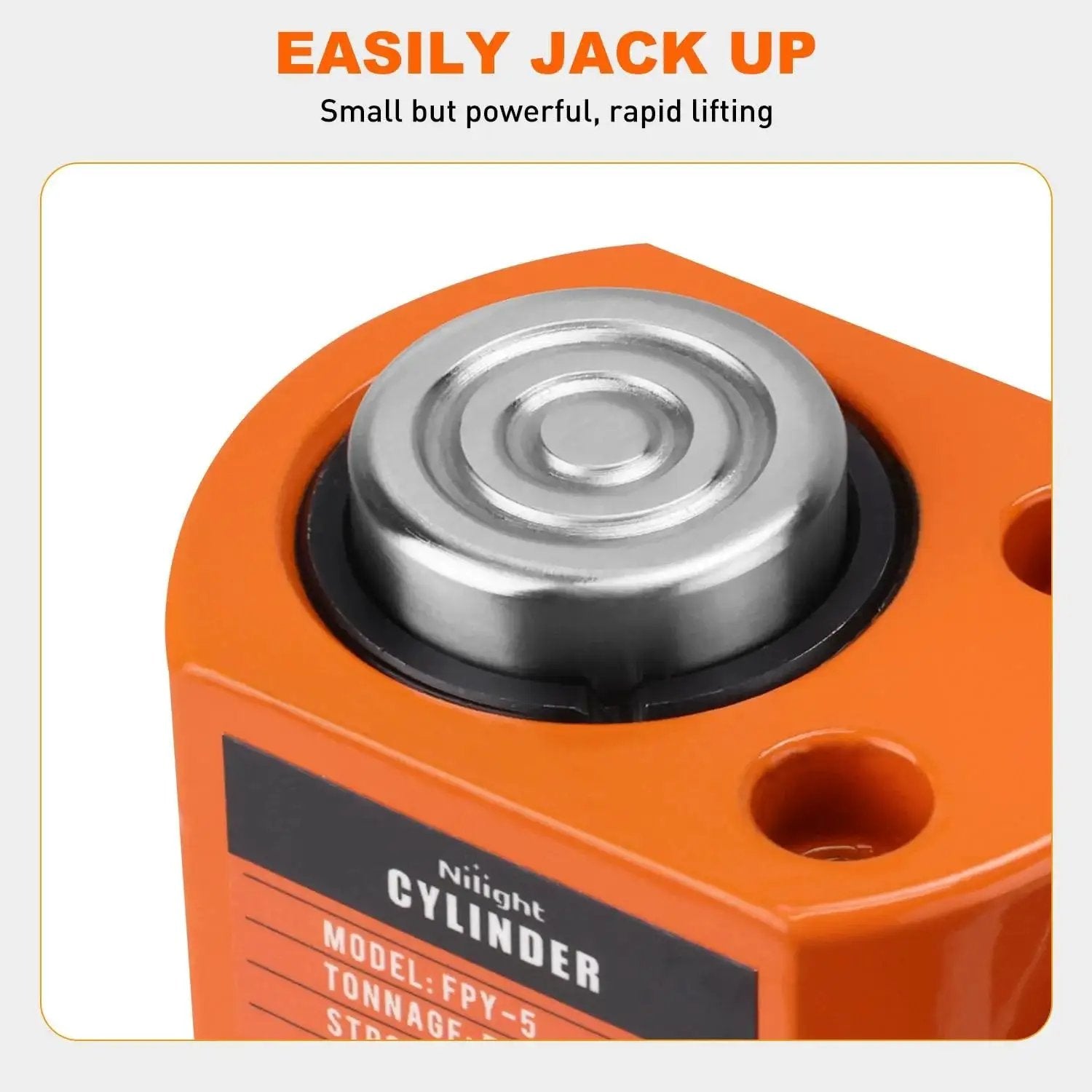 Close-up of 5 Ton Hydraulic Porta Power Jack Low Profile With 0.24in Stroke Auto Retract, showing metal lifting surface.