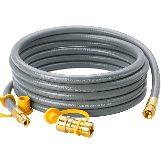15 Feet Natural Gas Grill Hose With Three Eighths Inch ID Brass Quick Connect Fittings For Grill Pizza Oven Heater And More Low Pressure Appliances Weather Resistant Durable Flexible Stainless Steel Inner Layer Anti Crack Rust Proof Gas Line