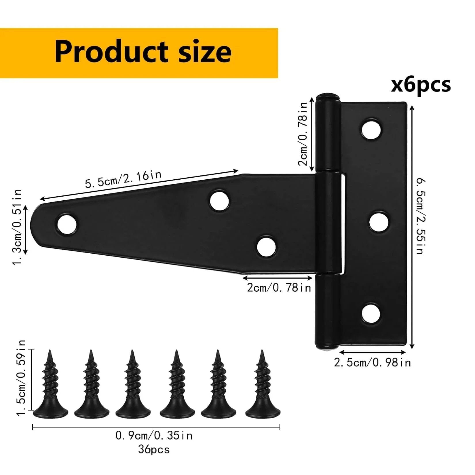 Product specifications of Heavy Duty T Strap Gate Hinges For Outdoor Doors Fences Barns And Sheds Black 12 Pack 3 Inch Durable Iron Hinges
