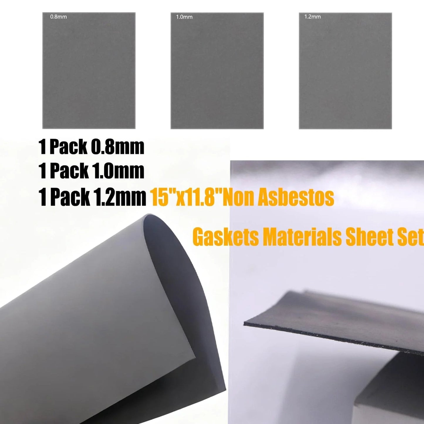 Non Asbestos Gasket Material Sheet Set 15x11.8 Inches for DIY Engine Gaskets High Temperature Material in 0.8mm 1mm and 1.2mm Thickness