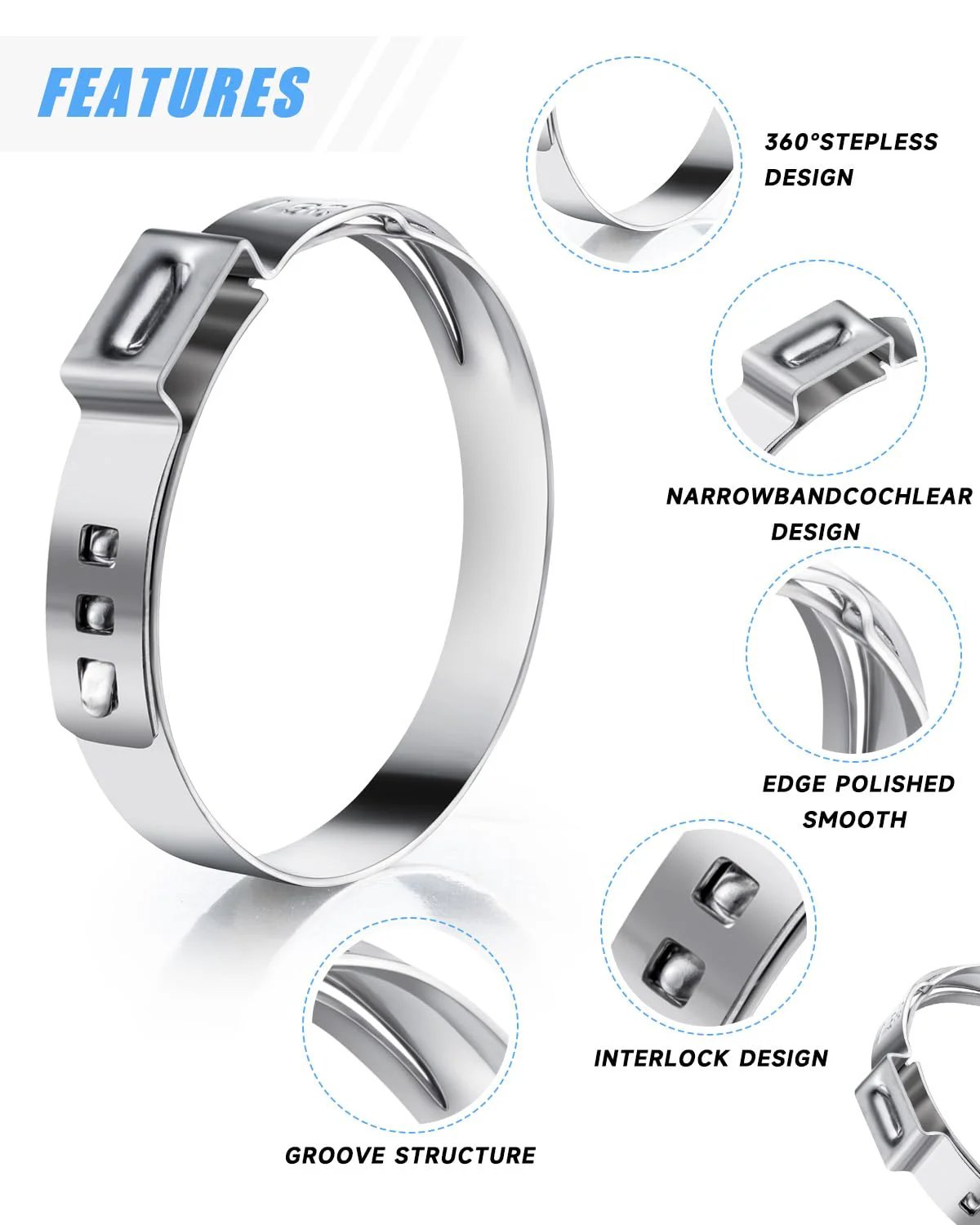 210 Piece Stainless Steel Hose Clamp Kit With 12 Sizes From 6 mm To 36.1 mm Stepless Adjustable Cinch Clamps And Pincer Tool For Automotive DIYers Plumbers Garden And Industrial Use features shown.