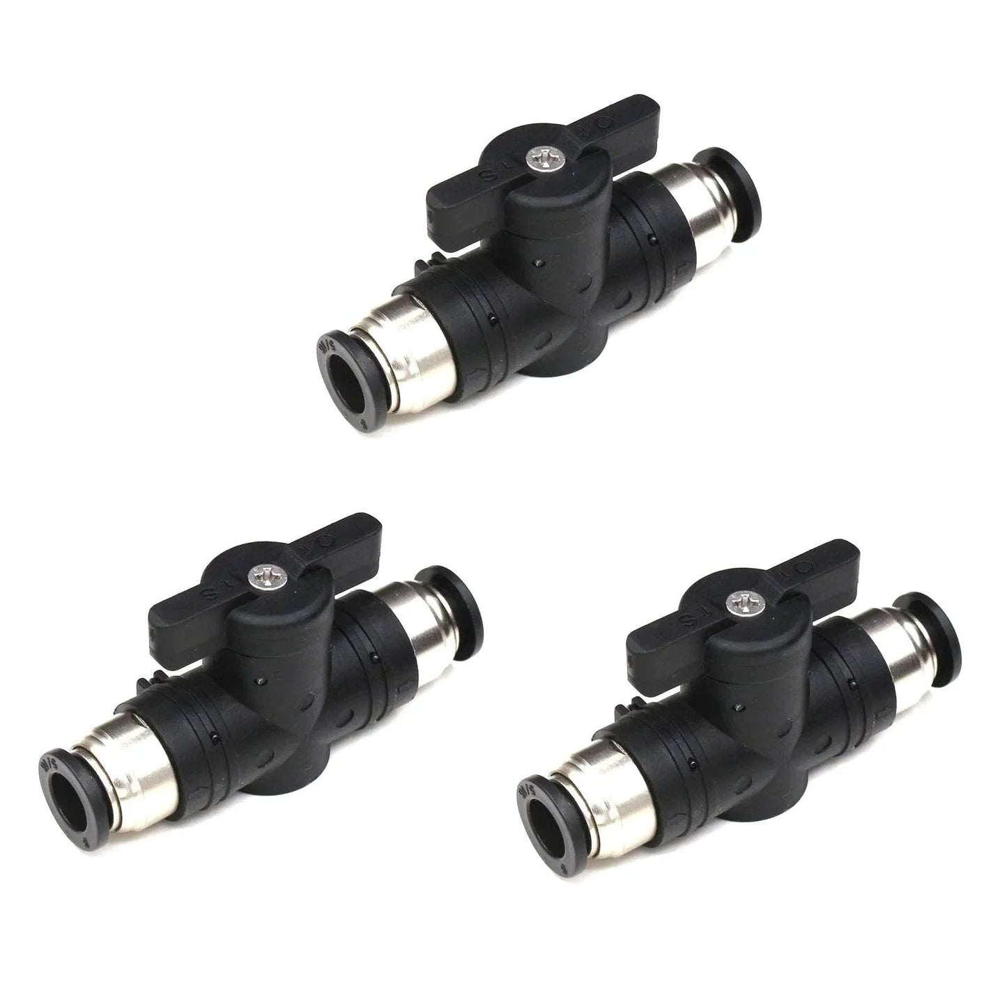 Quarter Inch Push Connect Pneumatic Ball Valve With Quick Connect Tube Fittings Straight Union Air Flow Control Valve, 3 Pack