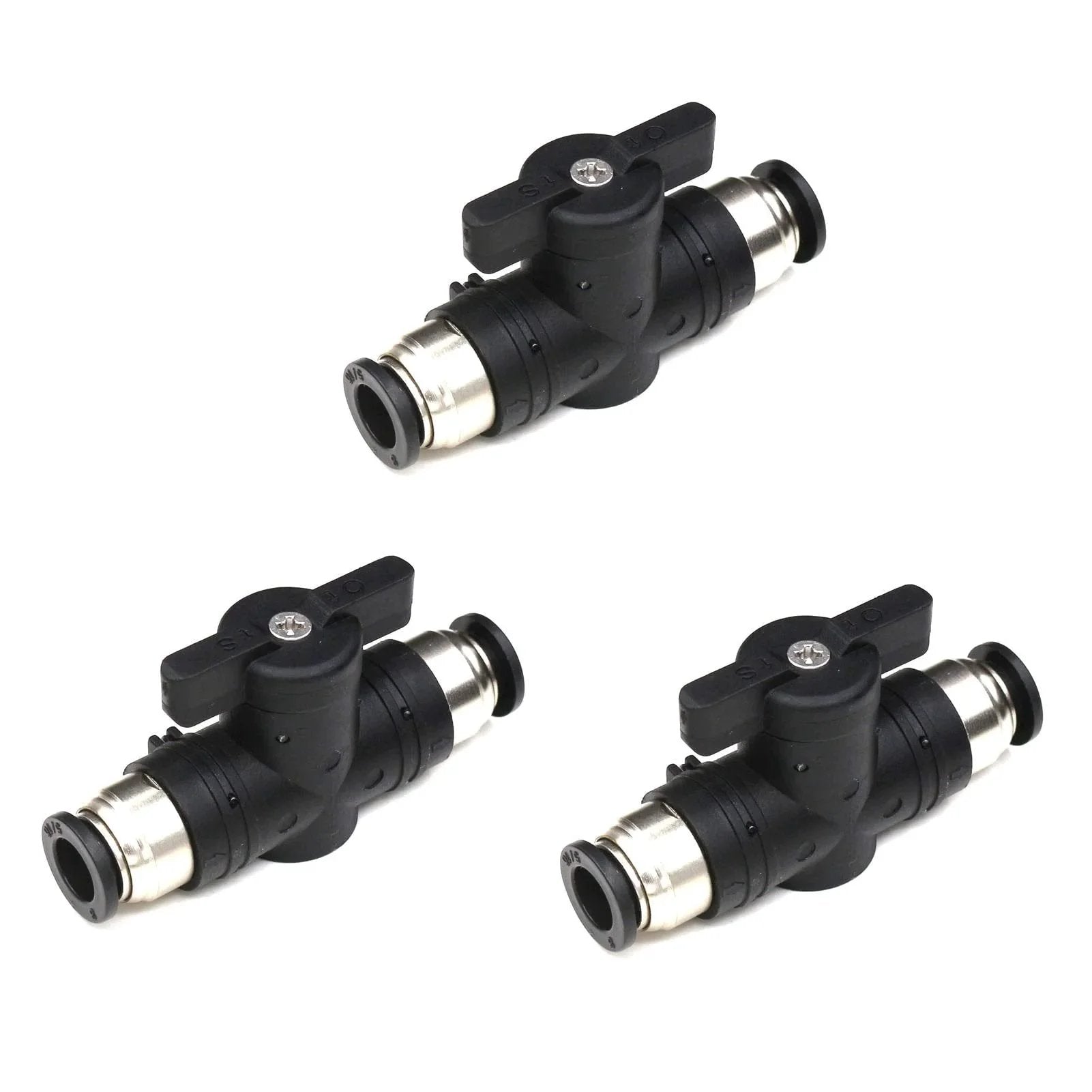 Quarter Inch Push Connect Pneumatic Ball Valve With Quick Connect Tube Fittings Straight Union Air Flow Control Valve, 3 Pack