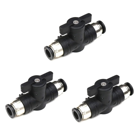 Quarter Inch Push Connect Pneumatic Ball Valve With Quick Connect Tube Fittings Straight Union Air Flow Control Valve, 3 Pack