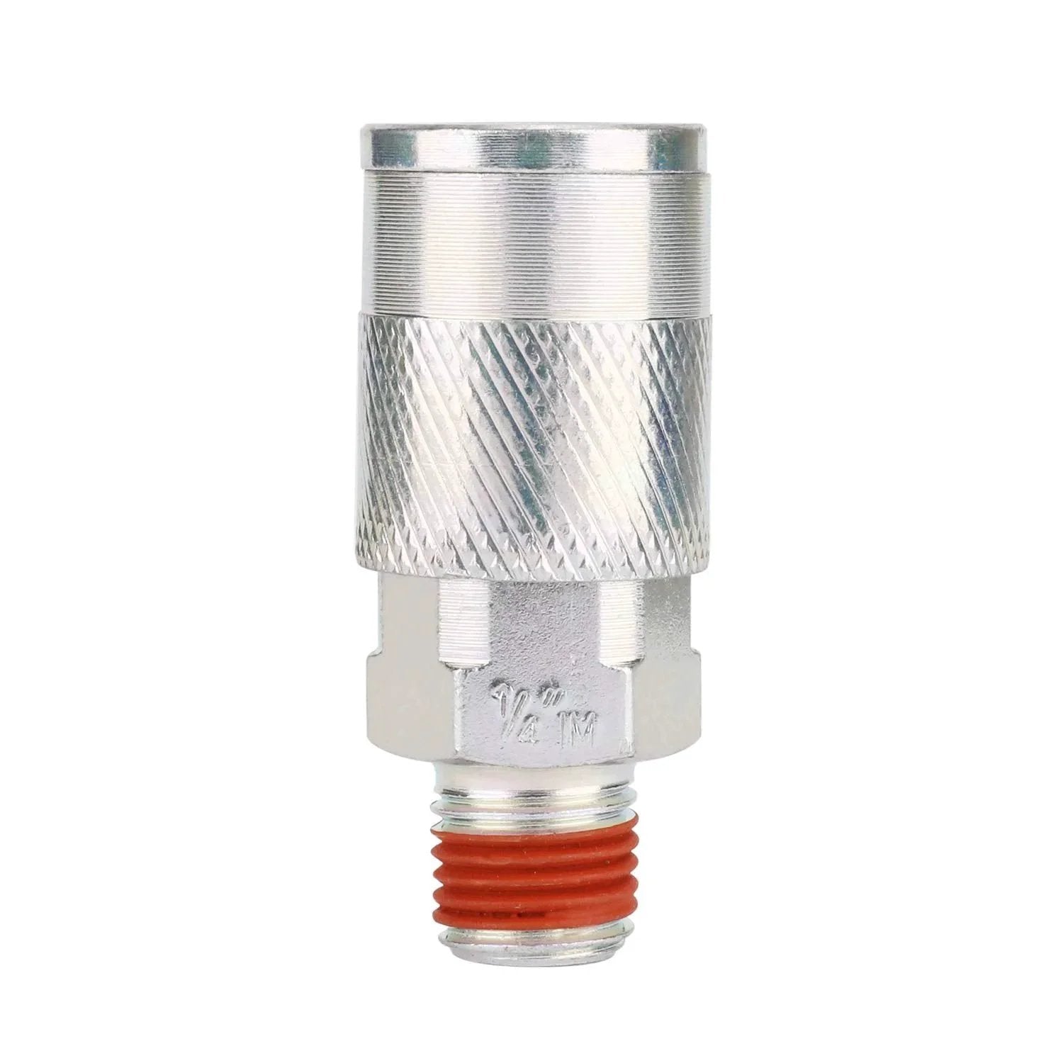 I/M Type 1/4 Inch NPT Quick Connect Air Coupler And Plug Kit, stainless steel construction, 300 PSI max, front view.